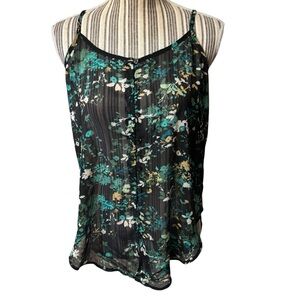 Wet Seal Camisole Small Black Green Gold Floral Semi-Sheer Spaghetti Straps